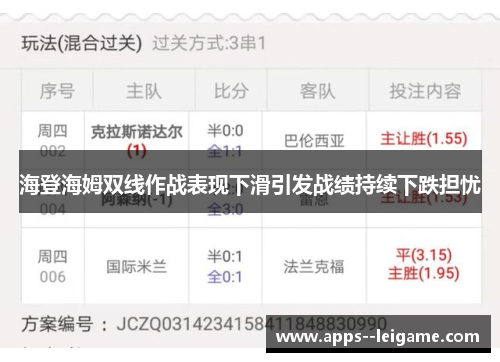 海登海姆双线作战表现下滑引发战绩持续下跌担忧 海登海姆双线作战表现下滑引发战绩持续下跌担忧